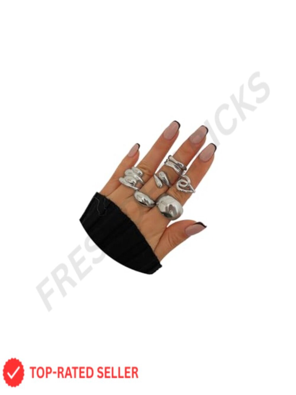 Chunky Stackable Rings Set for Women, Adjustable Statement Ring, Dome Pearl